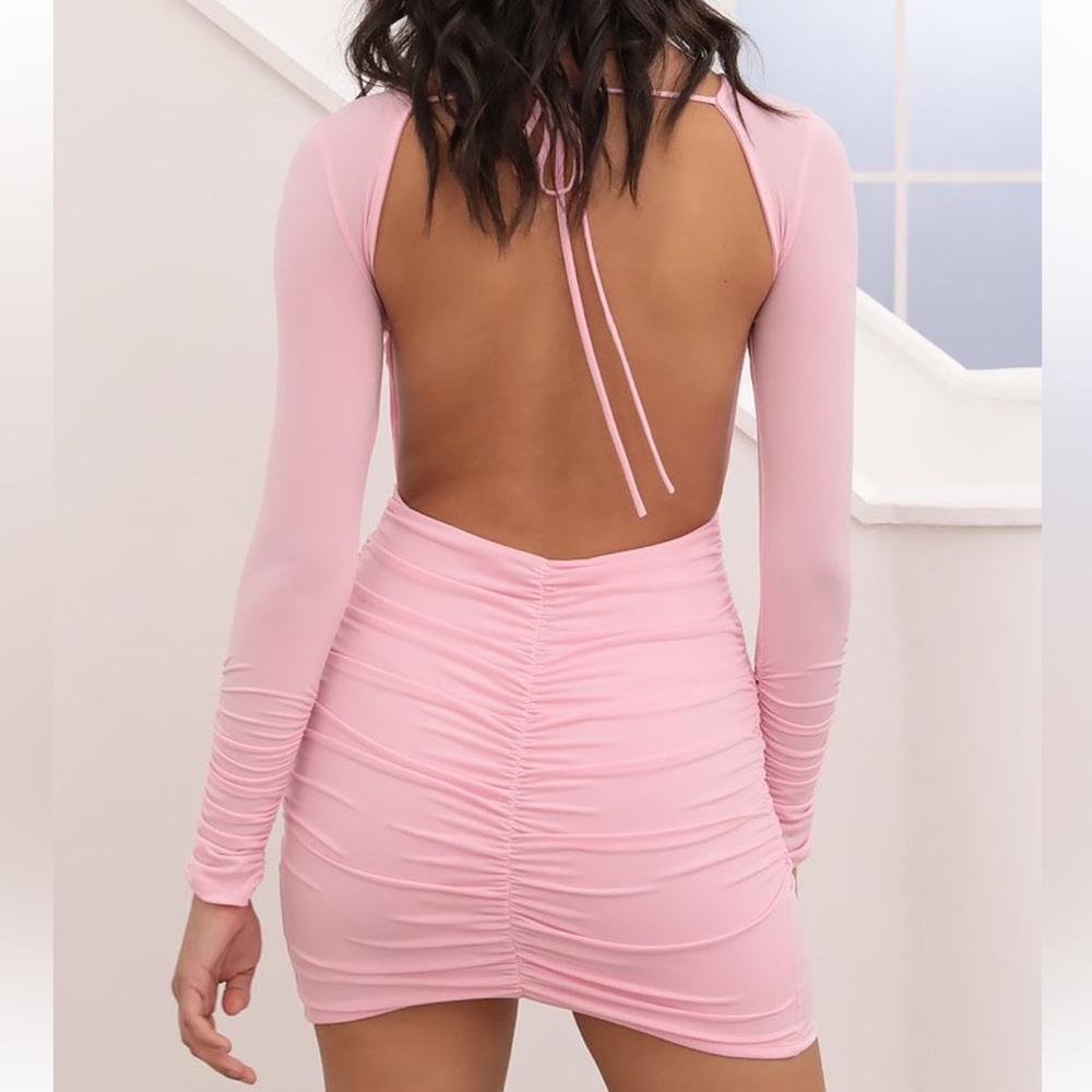 Lucy in the sky open back long sleeve pink dress size XS